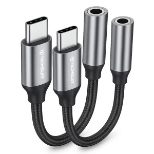 Adaptor Audio USB-C - 3.5mm Techsuit AC12 FuseXound, Gri, Set 2 bucati