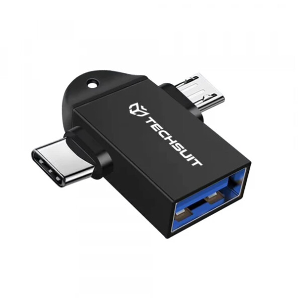 Adaptor OTG microUSB / USB-C - USB-A Techsuit A16 TwoVoltX, Negru