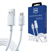 Cablu Date si Incarcare USB-A - microUSB 3MK Hyper, 18W, 1.2m, Alb