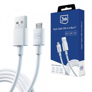 Cablu Date si Incarcare USB-A - microUSB 3MK Hyper, 18W, 1.2m, Alb
