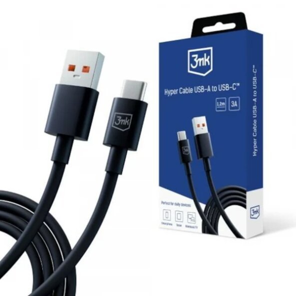 Cablu Date si Incarcare USB-A - USB-C 3MK Hyper, 18W, 1.2m, Negru