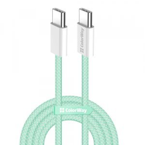 Cablu Date si Incarcare USB-C - USB-C ColorWay (CW-CBPDCC061, 60W, 1m, Verde