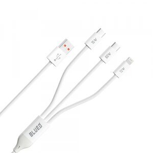 Cablu Incarcare USB-A - Lightning / 2 x USB-C Blueo, 18W, 1.2m, Alb