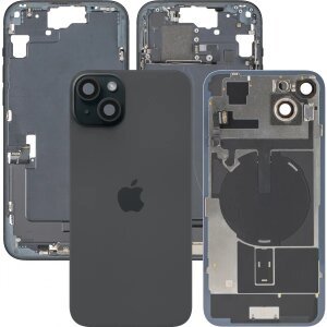 Capac Baterie Apple iPhone 15 Plus, Cu Carcasa Mijloc, Full Parts, Negru, Swap