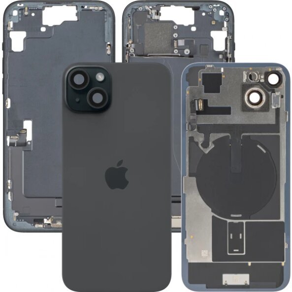 Capac Baterie Apple iPhone 15 Plus, Cu Carcasa Mijloc, Full Parts, Negru, Swap