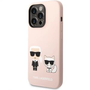 Husa MagSafe pentru Apple iPhone 14 Pro, Karl Lagerfeld, Silicone Body Karl &amp; Choupette, Roz