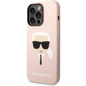 Husa MagSafe pentru Apple iPhone 14 Pro, Karl Lagerfeld, Silicone Karl Head, Roz