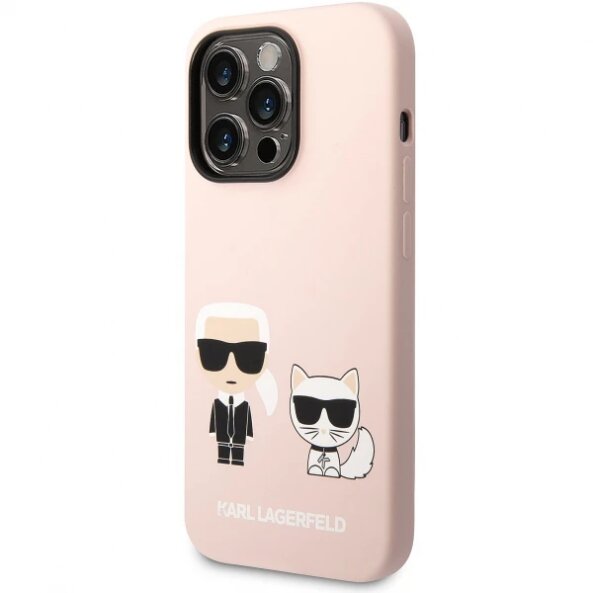 Husa MagSafe pentru Apple iPhone 14 Pro Max, Karl Lagerfeld, Silicone Body Karl &amp; Choupette, Roz