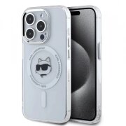 Husa MagSafe pentru Apple iPhone 15 Pro Max, Karl Lagerfeld, IML Choupette Head Metal Frame, Transparenta