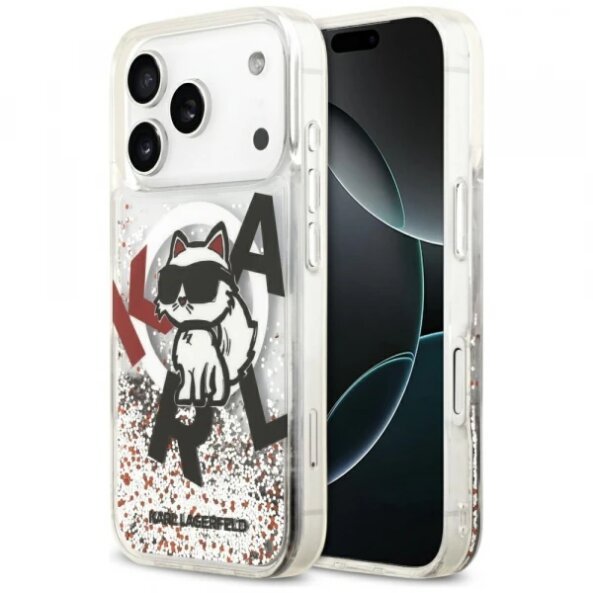 Husa MagSafe pentru Apple iPhone 17 Pro, Karl Lagerfeld, Liquid Glitter Choupette Logo, Transparenta
