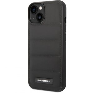 Husa pentru Apple iPhone 14, Karl Lagerfeld, Quilted Puffy Metal Logo, Neagra