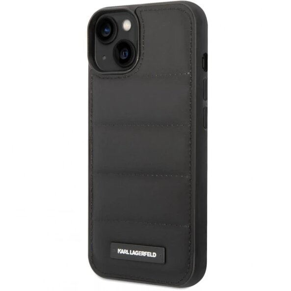 Husa pentru Apple iPhone 14, Karl Lagerfeld, Quilted Puffy Metal Logo, Neagra