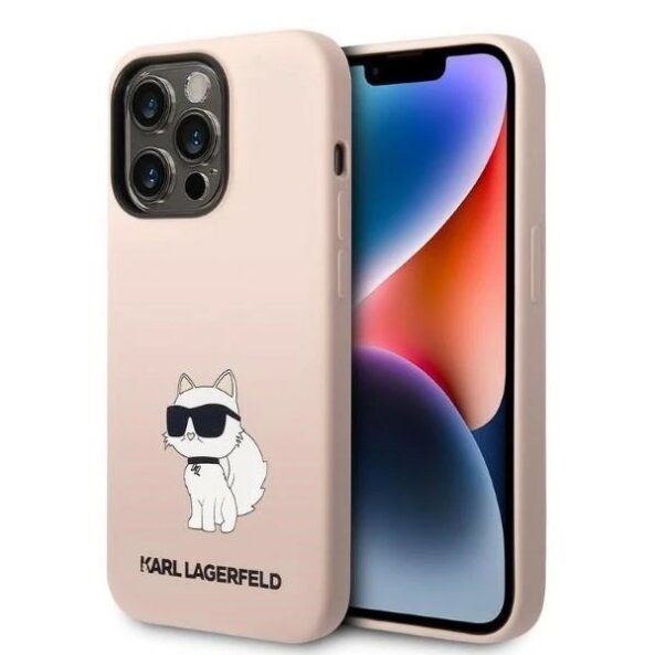 Husa pentru Apple iPhone 14 Pro Max, Karl Lagerfeld, Silicone Choupette NFT, Roz