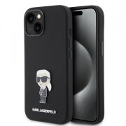 Husa pentru Apple iPhone 15, Karl Lagerfeld, Silicone Metal Ikonik, Neagra