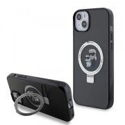 Husa pentru Apple iPhone 15 Plus, Karl Lagerfeld, Ringstand Karl &amp; Choupette, Neagra
