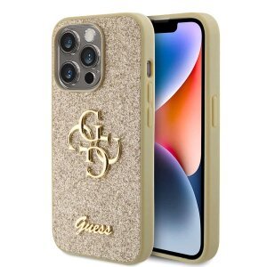 Husa pentru Apple iPhone 15 Pro, Guess, Fixed Glitter 4G Metal Logo, Auriu
