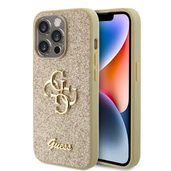 Husa pentru Apple iPhone 15 Pro, Guess, Fixed Glitter 4G Metal Logo, Auriu