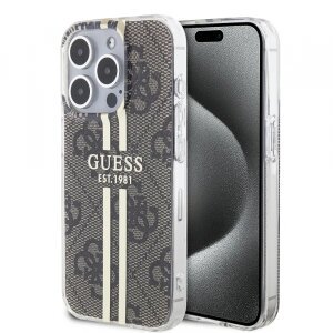 Husa pentru Apple iPhone 15 Pro, Guess, IML 4G Gold Stripe, Maro