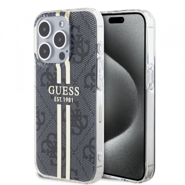 Husa pentru Apple iPhone 15 Pro, Guess, IML 4G Gold Stripe, Neagra