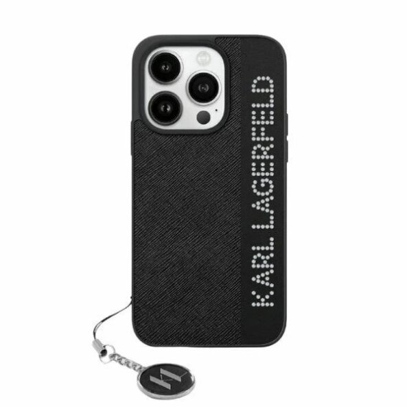 Husa pentru Apple iPhone 15 Pro, Karl Lagerfeld, Saffiano Rhinestones &amp; Charm, Neagra