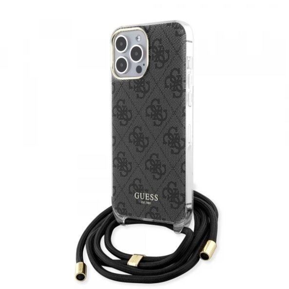 Husa pentru Apple iPhone 15 Pro Max, Guess, Crossbody Cord 4G Print, Neagra