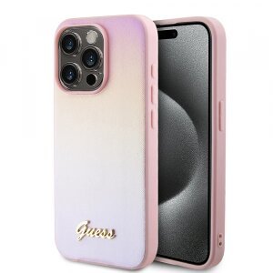 Husa pentru Apple iPhone 15 Pro Max, Guess, Iridescent Metal Script, Roz