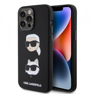 Husa pentru Apple iPhone 15 Pro Max, Karl Lagerfeld, Liquid Silicone Karl and Choupette Heads, Neagra KLHCP15XSDHKCNK 