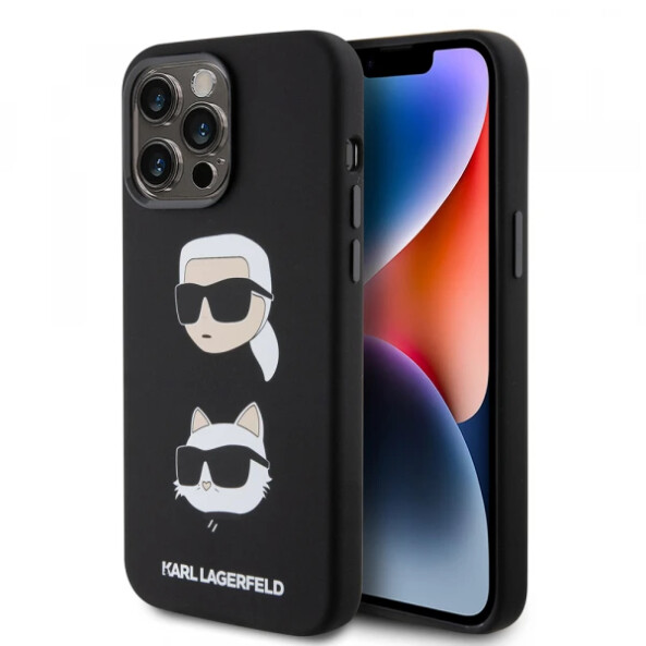 Husa pentru Apple iPhone 15 Pro Max, Karl Lagerfeld, Liquid Silicone Karl and Choupette Heads, Neagra KLHCP15XSDHKCNK 
