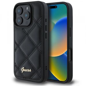 Husa pentru Apple iPhone 16 Pro Max, Guess, Quilted Metal Logo, Neagra