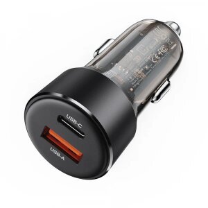 Incarcator Auto Acefast B12, 60W, 3A, 1 x USB-A - 1 x USB-C, Negru