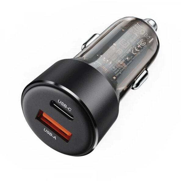 Incarcator Auto Acefast B12, 60W, 3A, 1 x USB-A - 1 x USB-C, Negru