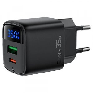 Incarcator Retea Acefast A116 Display, 35W, 3A, 1 x USB-A - 1 x USB-C, Negru