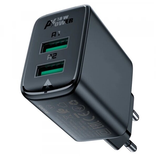 Incarcator Retea Acefast A33, 18W, 3A, 2 x USB-A, Negru
