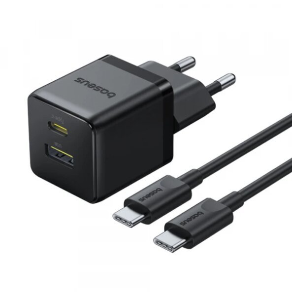 Incarcator Retea Cu Cablu Baseus - Wall Charger Palm (P1011160A113-01) - Type-C Baseus Palm, 30W, 3A, 1 x USB-A - 1 x USB-C, Negru P1011160A113-01