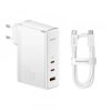 Incarcator Retea Cu Cablu USB-C Baseus GaN5 Pro, 140W, 5A, 1 x USB-A - 2 x USB-C, Alb CCGP100202