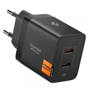 Incarcator Retea Spigen Essential, 47W, 3A, 2 x USB-C, Negru