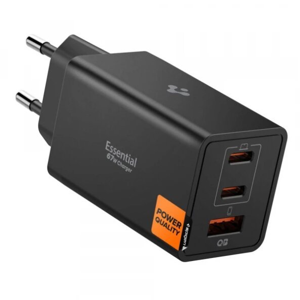 Incarcator Retea Spigen Essential, 67W, 3.25A, 1 x USB-A - 2 x USB-C, Negru