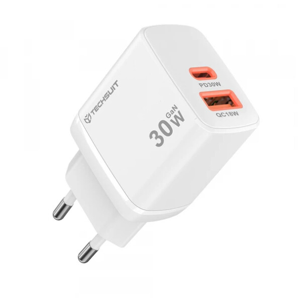 Incarcator Retea Techsuit CH1 Duonix, 30W, 3A, 1 x USB-A - 1 x USB-C, Alb