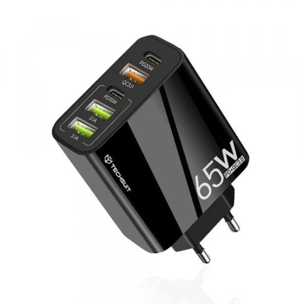 Incarcator Retea Techsuit CHC2 PentaXPower, 20W, 3A, 3 x USB-A - 2 x USB-C, Negru