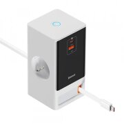 Prelungitor Baseus PowerCombo, 1 x USB-A - 2 x USB-C - 1 x Schuko, Alb PSLR000602