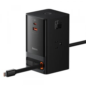 Prelungitor Baseus PowerCombo US, 1 x USB-A - 1 x USB-C - 3 x Prize, Negru PSLR000101