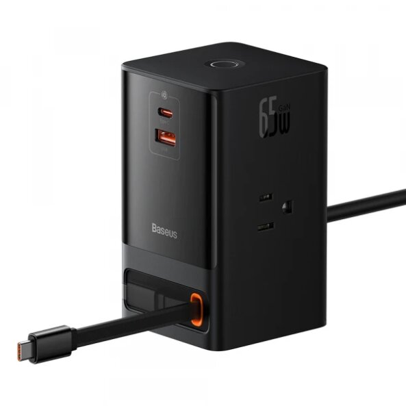 Prelungitor Baseus PowerCombo US, 1 x USB-A - 1 x USB-C - 3 x Prize, Negru PSLR000101