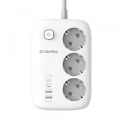 Prelungitor ColorWay, 2 x USB-A - 2 x USB-C - 3 x Schuko, Alb