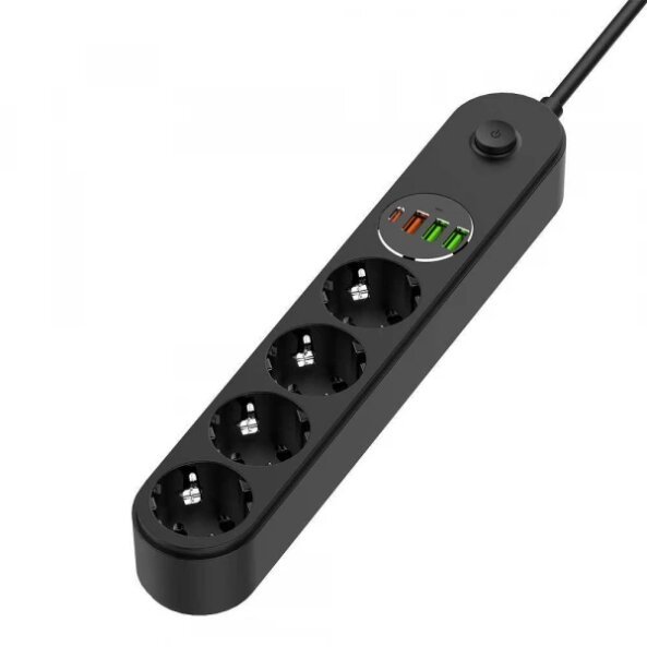 Prelungitor ColorWay, 3 x USB-A - 1 x USB-C - 4 x Schuko, Negru