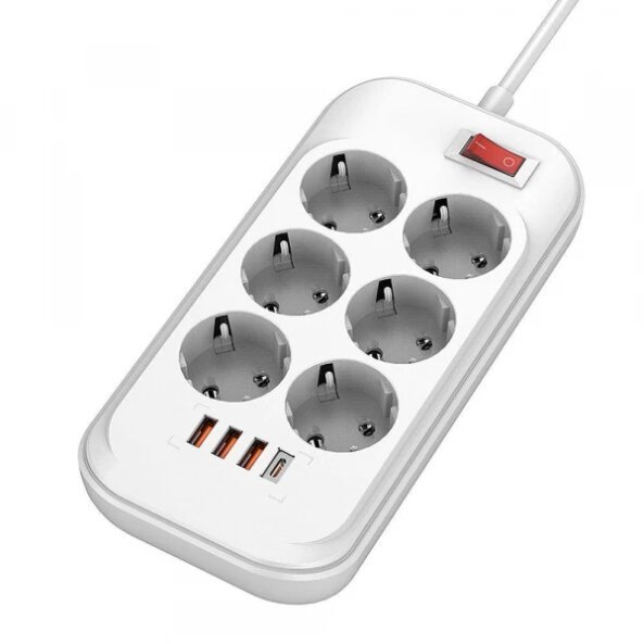 Prelungitor ColorWay, 3 x USB-A - 1 x USB-C -6 x Schuko, Alb