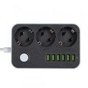 Prelungitor ColorWay, 6 x USB-A - 3 x Schuko, Alb