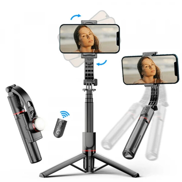 Selfie Stick Bluetooth Techsuit L19s Gimbal, Universal, Negru