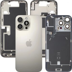 Capac Baterie Apple iPhone 16 Pro Max, Cu Carcasa Mijloc, Full Parts, Bej (Natural Titanium), Swap