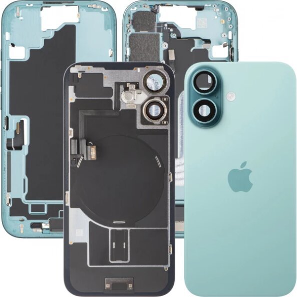 Capac Baterie Apple iPhone 16, Cu Carcasa Mijloc, Full Parts, Verde (Teal), Swap