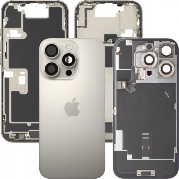 Capac Baterie Apple iPhone 16 Pro, Cu Carcasa Mijloc, Full Parts, Bej (Natural Titanium), Swap